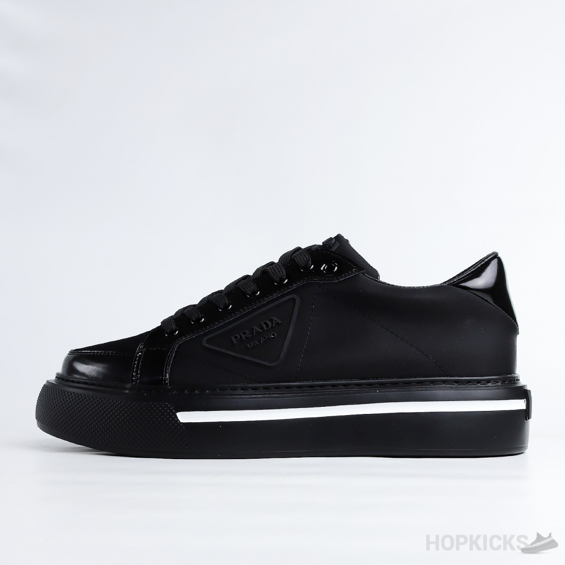 Prada Macro Re Nylon And Brushed Leather Black Sneaker